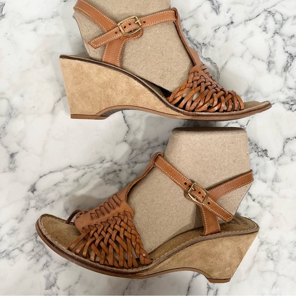 Baskets Buskins made in Brazil brown woven leather suede wedge sandals - Picture 5 of 10